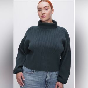 Good American Ribbed Turtleneck Sweater Sz XL Cropped Forest Green Cozy